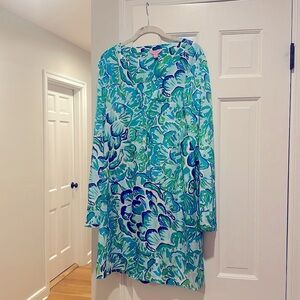 Lilly Pulitzer silk tunic dress, gold buttons, size XL